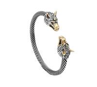 TQWSVUM Bracciale Rigido In Acciaio Inossidabile Viking Wolf Per Uomo - Bracciale Cuff Norreno con Doppia Testa di Lupo Fenrir di Odino - Gioiello Amuleto Animale Vintage Punk Fatti A Mano Moda