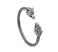 TQWSVUM Bracciale Rigido In Acciaio Inossidabile Viking Wolf Per Uomo - Bracciale Cuff Norreno con Doppia Testa di Lupo Fenrir di Odino - Gioiello Amuleto Animale Vintage Punk Fatti A Mano Moda