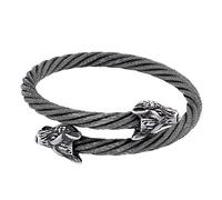 TQWSVUM Bracciale Rigido Uomo con Testa di Lupo Vichingo in Acciaio Inossidabile - Bracciale Aperto Nordico Odin Fenrir - Bracciale Animale Regolabile Intrecciato Pesante Fatto A Mano Gioielli