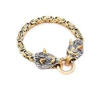TQWSVUM Bracciale Testa Lupo Vichingo Catena Re in Acciaio Inossidabile Uomo, Bracciale Animale Viking Odin Fenrir, Gioielli Noretici Gotici Celtici per Protezione Braccialetto Pagano