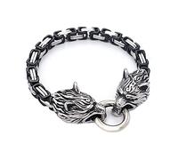 TQWSVUM Bracciale Testa Lupo Vichingo Catena Re in Acciaio Inossidabile Uomo, Bracciale Animale Viking Odin Fenrir, Gioielli Noretici Gotici Celtici per Protezione Braccialetto Pagano