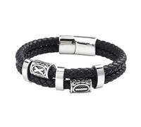 TQWSVUM Bracciale Uomo in Pelle Intrecciata Nera A Doppia Fila - Bracciale Perline Rune in Acciaio Inossidabile Nodo Celtico Nordico Vichingo - Gioielli Amuleto Pagano Moda Vintage Fatti A Mano