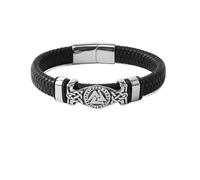 TQWSVUM Bracciale Valknut per Uomo - Bracciale in Pelle Intrecciata Simbolo Triangolo Odino Vichingo - Bracciale Amuleto Nodo Celtico in Acciaio Inossidabile Vintage Wirstband Mitologia Norrena