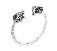 TQWSVUM Bracciale Vichingo A Doppia Testa di Lupo -Bracciale Regolabile da Uomo in Acciaio Inossidabile con Lupo Celtico -Mitologia Norrena Odin Fenrir Woven Twist Bracciale Gioielli Animali