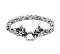 TQWSVUM Bracciale Vichingo con Testa di Lupo A Catena Re per Uomini, Mitologia Norrena Odin Fenrir Bracciale Link in Acciaio Inossidabile, Vintage Weave Animal Amulet Wristband Pagan Jewelry Regalo
