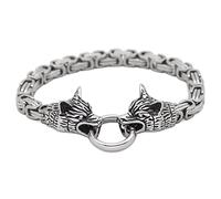 TQWSVUM Bracciale Viking Double Wolf Head Uomo - Norse Myth Fenrir Bracciale A Catena in Acciaio Inossidabile - Medievale Fatto A Mano Pagan Animal Bangle Fashion Jewelry