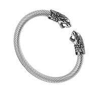 TQWSVUM Bracciale Viking Fenrir per Uomo - Bracciale Regolabile in Acciaio Inossidabile con Testa di Lupo Norvegese Odin - Braccialetto Scandinavo alla Moda Fatto A Mano Gioielli