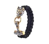 TQWSVUM Bracciale Viking Mjolnir Paracord per Uomo - Bracciale in Corda Intrecciata con Ciondolo Martello di Lupo Norreno - Gioielli Pagani Celtici in Acciaio Inossidabile Fatti A Mano Odin Wolf