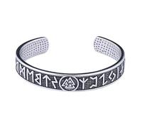 TQWSVUM Braccialetti con Polsino Rune Vichinghe per Uomo - Simbolo Norreno Valknut Odino Braccialetto Aperto in Acciaio Inossidabile - Braccialetto Regolabile Fatto A Mano Rune Incise Gioielli