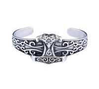 TQWSVUM Braccialetti Mjolnir Cuff per Uomo - Viking Odin Raven Thor's Hammer Bracciale Aperto in Acciaio Inossidabile - Mitologia Norrena Vintage Crow Animal Amuleto Gioielli