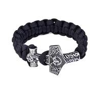 TQWSVUM Braccialetto di Perline vichinghe Norvegesi Mjolnir Bracciale Rigido Fatto a Mano Nero Antico per Martello di Thor's Jelwerly all'aperto