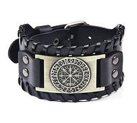 TQWSVUM Bussola Vichinga Bracciale in Pelle Vegvisir per Uomo, Bracciale Vintage Intrecciato con Fibbia in Corda, Bracciale Medievale con Runa Futhark Celtica Pagana Amuleto Gioielli Nordici