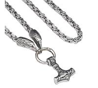 TQWSVUM Catena A Forma di Testa di Corvo in Acciaio Inossidabile con Ciondolo Mjolnir,Collana Amuleto Martello Viking Thor's da Uomo,Gioielli Scandinavi Pagani Celtici Norvegesi Fatti A Mano