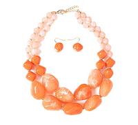 TQWSVUM Choker per Perline in Resina A Doppio Strato per Donna, Bohémien Irregular Pendant Collana Orecchini Set, Acrilico Chunky Vintage Maglione Regolabile Clavicle Chain Jewelry