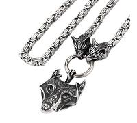 TQWSVUM Ciondolo Testa di Lupo Vichingo da Uomo 6MM Collana A Catena del Re, Amuleto Fenrir in Acciaio Inossidabile Celtico Nordico, Regalo di Gioielli Scandinavi Pagani Vintage Fatti A Mano