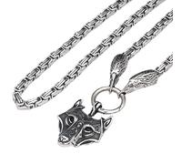 TQWSVUM Ciondolo Testa di Lupo Vichingo da Uomo 6MM Collana A Catena del Re, Amuleto Fenrir in Acciaio Inossidabile Celtico Nordico, Regalo di Gioielli Scandinavi Pagani Vintage Fatti A Mano