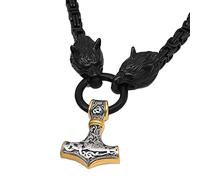TQWSVUM Collana A Catena Viking Mjolnir Black Wolf King - Ciondolo Martello Thor's Celtico Nordico in Acciaio Inossidabile da Uomo - Regalo di Gioielli Amuleto Animale Pagano Nordico Fatto A Mano
