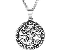 TQWSVUM Collana Albero della Vita Vichingo Norreno per Uomo Donna - Amuleto Pendente Yggdrasil Rune in Acciaio Inossidabile Vintage - Fatto A Mano Hollow Pentagram Talismano Gioielli Regalo