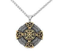 TQWSVUM Collana Bussola Vichinga,Catena da Uomo in Acciaio Inossidabile con Ciondolo A Forma di Nodo Triquetra Celtico Vegvisir,Vintage Round Shield Fashion Punk Pagan Amuleto Gioielli Irlandesi