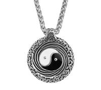 TQWSVUM Collana Cinese Yin Yang per Donna Uomo - Ciondolo Amuleto Feng Shui in Acciaio Inossidabile con Otto Trigrammi Tai Chi - Gioielli Unisex con Ciondolo Vintage Punk Maglione Catena Clavicola