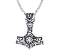 TQWSVUM Collana con Amuleto Mjolnir da Uomo - Viking Odin Ravens Valknut Thor's Hammer Ciondolo in Acciaio Inossidabile - Nordic Vintage Helm of Awe Simbolo Ciondolo Moda Gioielli Maglione Catena