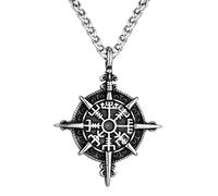 TQWSVUM Collana con Bussola Vichinga per Uomo, Amuleto in Acciaio Inossidabile con Ciondolo Rune Nordic Vegvisir, Regalo di Gioielli per Ragazze Scandinave Vintage alla Moda Scandinava