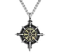 TQWSVUM Collana con Bussola Vichinga per Uomo, Amuleto in Acciaio Inossidabile con Ciondolo Rune Nordic Vegvisir, Regalo di Gioielli per Ragazze Scandinave Vintage alla Moda Scandinava