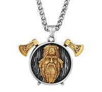 TQWSVUM Collana con Ciondolo A Doppia Ascia Vichinga Odin - Amuleto Berserker da Uomo in Acciaio Inossidabile con Testa di Orso -Rune Norrene Helm of Awe Totem Collana Hip Hop Celtic Jewelry