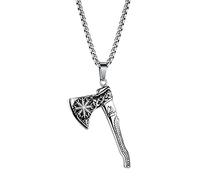 TQWSVUM Collana con Ciondolo Ascia con Elmo Vichingo E Ascia Valknut, Nordic Men in Acciaio Inossidabile Nodo Celtico Axe Pendant Amuleto, Vintage Street Hip Hop Gothic Style Gioielli