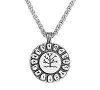 TQWSVUM Collana con Ciondolo con Runa Men'albero della Vita Vichingo Nordico, Uomini Donne Mix Oro Acciaio Inossidabile Yggdrasil Totem Talismano, Gioielli Vichinghi Hip-Hop Vintage Moda Unisex