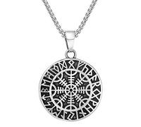 TQWSVUM Collana con Ciondolo da Uomo in Acciaio Inossidabile con Elmo di Soggezione,Runa Nordica Aegishjalmur Simbolo Totem Amuleto, Guerrieri del Medioevo Pagan Scandinavia Gioielli