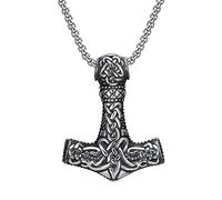 TQWSVUM Collana con Ciondolo Fenrir Mjolnir in Acciaio Inossidabile, Collana con Martello di Thor's Mito Norreno, Totem con Nodo Celtico Uomo Odin Lupo Amuleto Catena Clavicola Gioielli