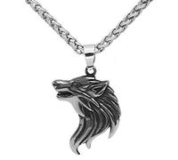 TQWSVUM Collana con Ciondolo in Acciaio Inossidabile con Testa di Lupo Vichingo per Uomo, Mitologia Nordica Amuleto Celtico Odin Fenrir, Accessori per Costume A Catena Vintage Punk Fatti A Mano