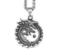 TQWSVUM Collana con Ciondolo Lupo Yin Yang Vichingo - Amuleto Ouroboros in Acciaio Inossidabile da Uomo Vintage Nordico - Gioielli Animali Pagani del Drago Celtico Nordico di Moda