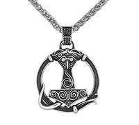 TQWSVUM Collana con Ciondolo Martello di Corvo Vichingo Nordico Thor's - Amuleto Mjolnir da Uomo in Acciaio Inossidabile Odin Crow - Gioielli da Motociclista Punk con Animali Vintage Fatti A Mano