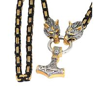 TQWSVUM Collana con Ciondolo Martello Thor's Celtico Vichingo Nordico -Amuleto A Catena da Uomo con Ciondolo Mjolnir in Acciaio Inossidabile -Gioielli Punk Street Rock di Moda Medievale