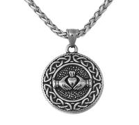 TQWSVUM Collana con Ciondolo Rotondo Nodo Celtico Vichingo - Uomo Donna Acciaio Inossidabile Nodo Irlandese Amuleto Catena Clavicola - Gioielli Fatti A Mano in Metallo Vintage A Forma di Cuore