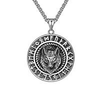 TQWSVUM Collana con Ciondolo Runa del Lupo Vichingo Norreno -Amuleto Testa Lupo Fenrir in Acciaio Inossidabile per Uomo/Donna -Regalo di Gioielli Totem Vegvisir della Bussola 'Annata di Moda