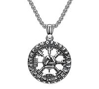 TQWSVUM Collana con Ciondolo Runa Magica Vegvisir Bussola Vichinghi Norreni,Collane Valknut con Simbolo Odino Acciaio Inossidabile Uomo, Gioielli con Protezione Amuleto Pagano con Charm Vintage