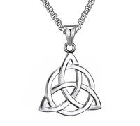 TQWSVUM Collana con Ciondolo Triquetra con Nodo Celtico in Acciaio Inossidabile per Uomo Donna - Collana Amuleto Nodo Irlandese Scavato Vintage - Collana con Nodo Trinity in Metallo Fatto A Mano