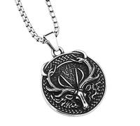 TQWSVUM Collana con Corno Vichingo per Uomo - Uomo Donna Mitologia Celtica Acciaio Inossidabile Testa Cervo Ciondolo Maglione Catene - Nordico Vintage Nodi Celtici Alce Animale Amuleto Gioielli