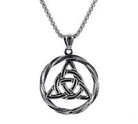 TQWSVUM Collana con Nodo Triquetra Celtico Nordico - Ciondolo con Nodo Trinità Scavato in Acciaio Inossidabile da Uomo E Donna - Amuleto di Protezione Pagana Vintage di Moda Gioielli