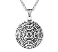 TQWSVUM Collana con Rune Futhark E Nodo Celtico Vichingo per Uomo - Ciondolo Rotondo con Nodo Triquetra in Acciaio Inossidabile Nordico - Gioielli Irlandesi Amuleto Nodo Trinità Vintage Gotico