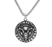 TQWSVUM Collana con Testa Cervo Rune Vichinghe per Uomo - Ciondolo in Acciaio Inossidabile Teschio Alce Vintage Nordico - Metallo Fatto A Mano Moda Lucida Hip Hop Biker Gioielli Amuleto Animale
