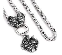 TQWSVUM Collana con Testa di Lupo Nordico Vichingo con Pendente Guerriero Odino, Catena Re Bizantini Pesanti Fatti A Mano in Acciaio Inossidabile, Gioielli Talismani Scandinavi Norreni