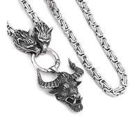TQWSVUM Collana con Testa di Lupo Nordico Vichingo con Pendente Guerriero Odino, Catena Re Bizantini Pesanti Fatti A Mano in Acciaio Inossidabile, Gioielli Talismani Scandinavi Norreni
