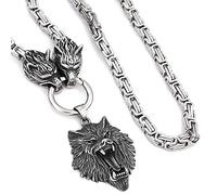 TQWSVUM Collana con Testa di Lupo Nordico Vichingo con Pendente Guerriero Odino, Catena Re Bizantini Pesanti Fatti A Mano in Acciaio Inossidabile, Gioielli Talismani Scandinavi Norreni