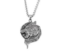 TQWSVUM Collana con Testa di Lupo Vichingo Norvegese per Uomo - Amuleto con Pendente A Testa di Fenrir in Acciaio Inossidabile - Moda Vintage Odin Wolf Sun Totem Gioielli Protezione degli Animali
