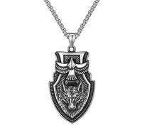 TQWSVUM Collana da Uomo con Ciondolo Testa di Lupo Scudo Vichingo - Amuleto di Aquila Volante in Acciaio Inossidabile Norvegese - Gioielli Unisex Moda Vintage Lupo Celtico Totem Punk Animale Lupo