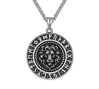 TQWSVUM Collana da Uomo con Pendente A Forma di Testa di Leone Runa Vichinga -Amuleto in Acciaio Inossidabile Totem Vegvisir della Bussola Nordica -Regalo di Natale dei Gioielli dei Pirati Animali
